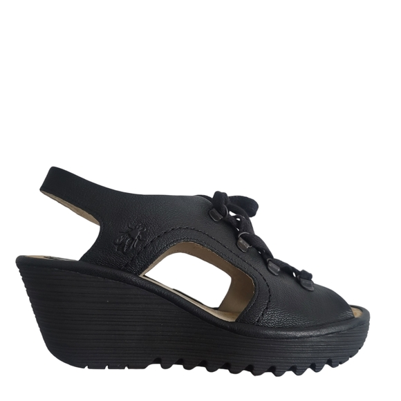 Fly London Shoes - NEW Fly London Ylfa Black Leather Lace Up Wedge Sandals EU 39 US 8/8.5